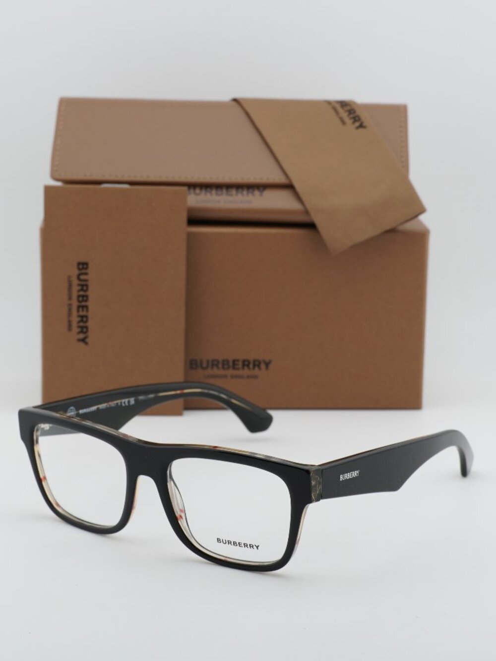 Burberry BE2411 4121 Rectangle Eyeglasses 53mm - Black on Vintage Check